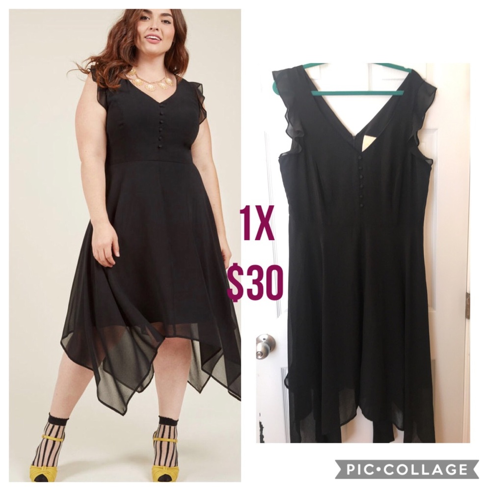 ModCloth Chiffon Handkerchief Midi Dress Black 1X